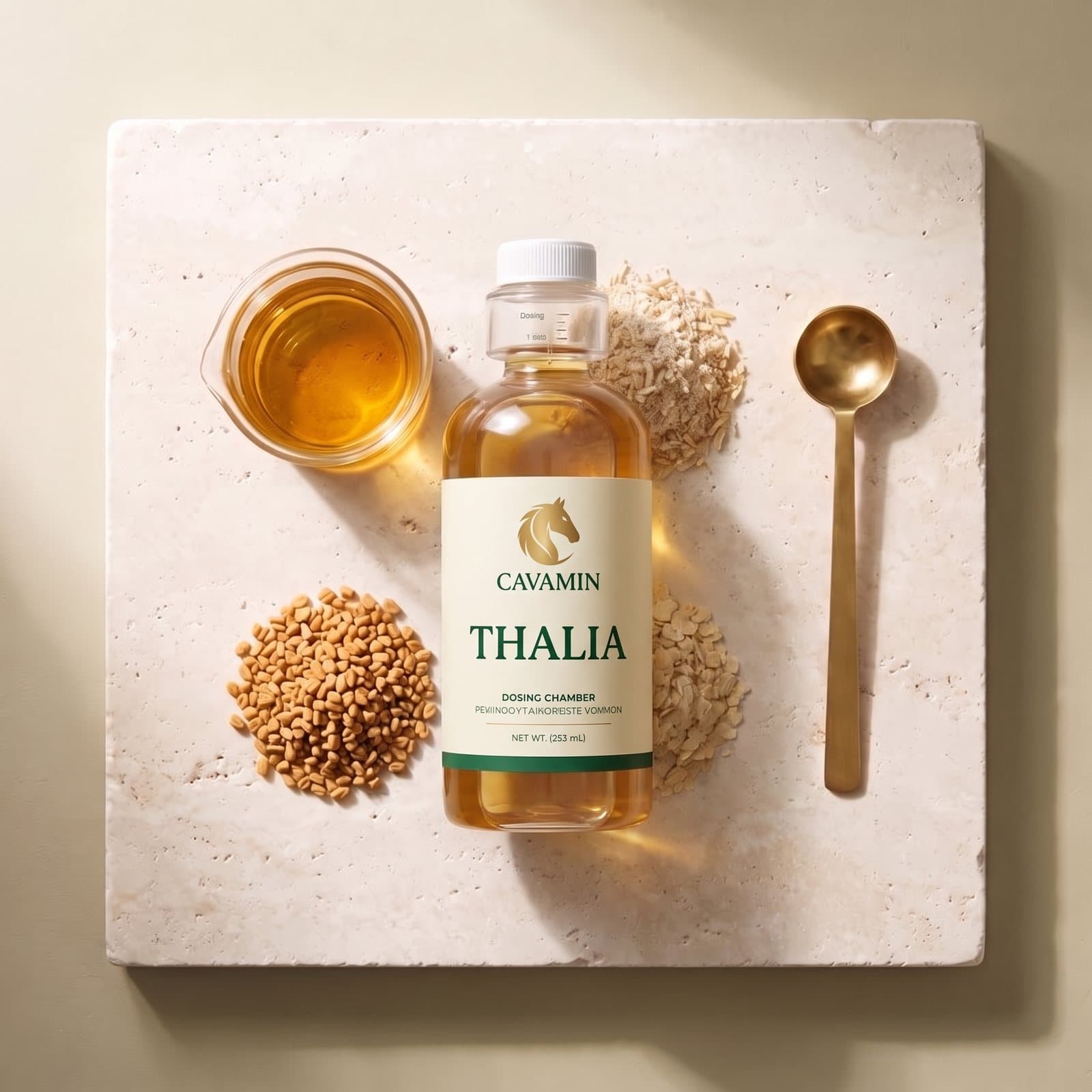Rice bran oil, rice bran, fenugreek seeds and brewer's yeast on travertine